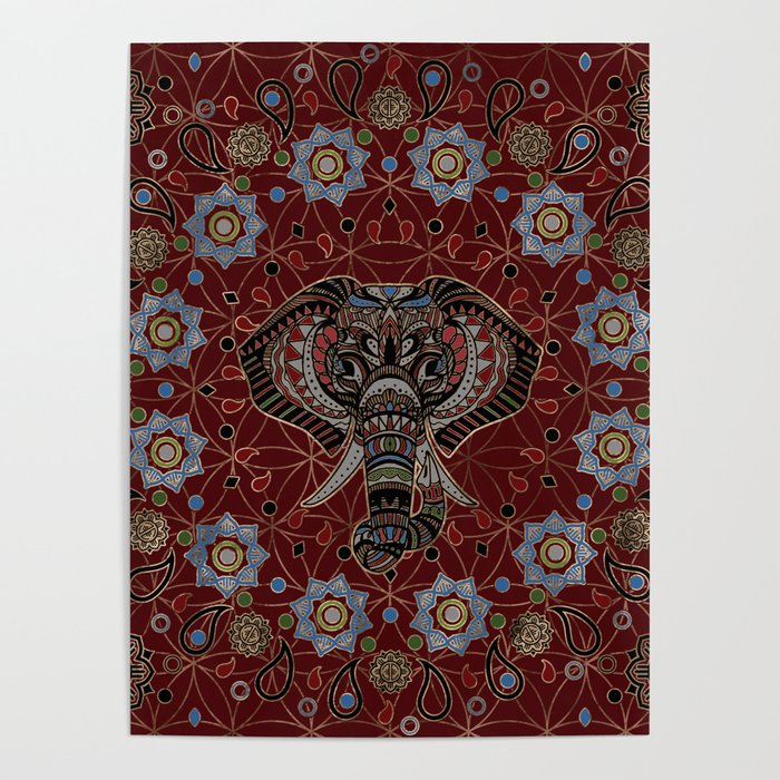 Indian Elephant in Mandala Ornament Poster