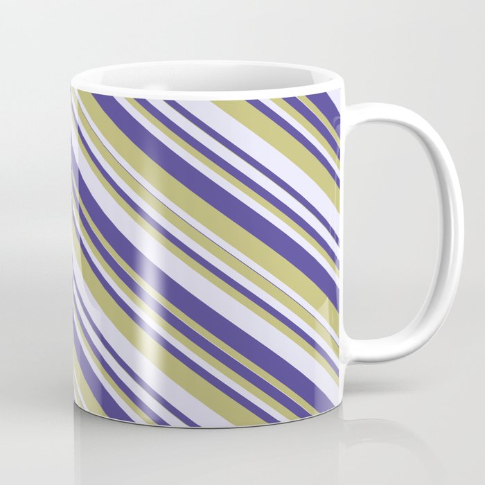 Dark Slate Blue, Dark Khaki & Lavender Colored Striped Pattern Coffee Mug