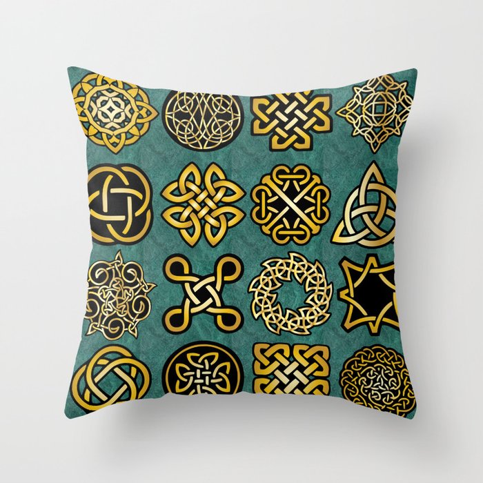 65 MCMLXV Green Celctic Symbols Pattern Throw Pillow