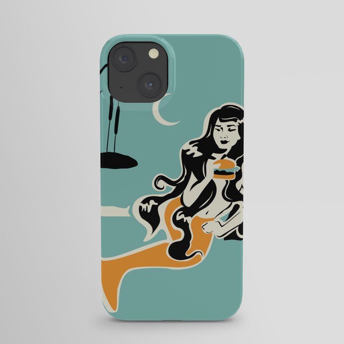 Storybook mermaid eating a hamburger iPhone Case