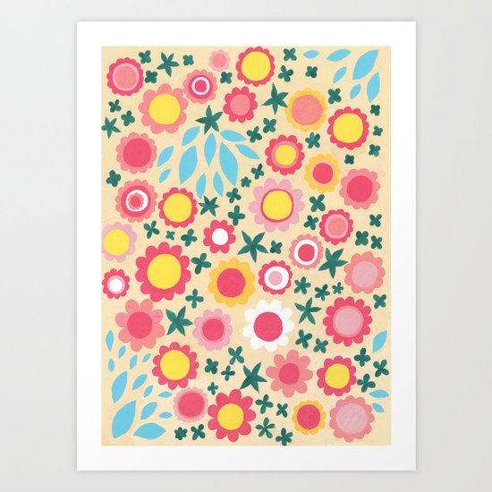 Crowded Colourful Flowers Art Print