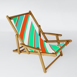 [ Thumbnail: Red, Turquoise, Green, and White Colored Lines Pattern Sling Chair ]