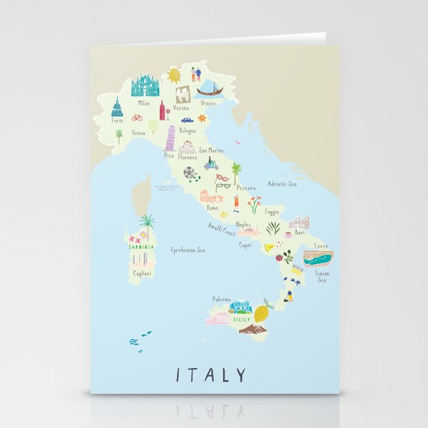 Illustrated Map of Italy Stationery Cards