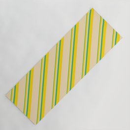 [ Thumbnail: Sea Green, Yellow & Tan Colored Lines/Stripes Pattern Yoga Mat ]