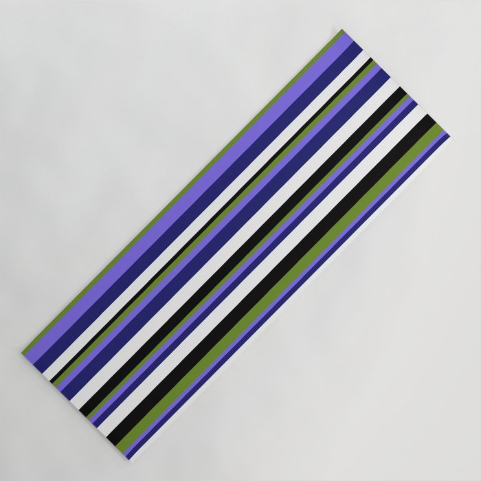 Eye-catching Black, Green, Medium Slate Blue, Midnight Blue, and White Colored Stripes/Lines Pattern Yoga Mat