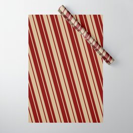 [ Thumbnail: Maroon & Tan Colored Stripes/Lines Pattern Wrapping Paper ]