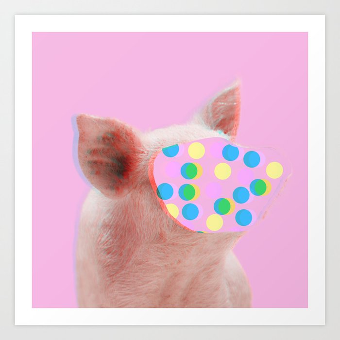 Piggy polka dot face in pink Art Print