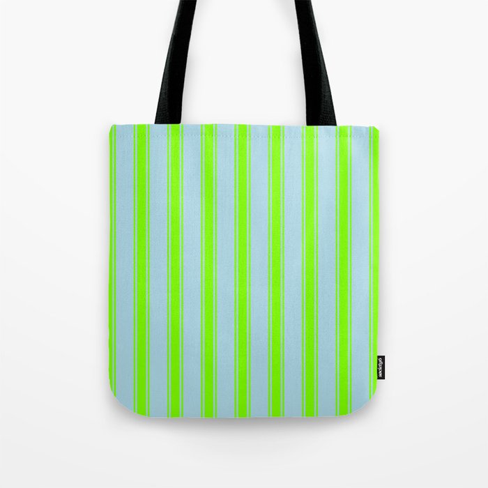 Light Blue and Chartreuse Colored Striped Pattern Tote Bag