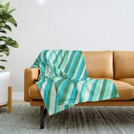 [ Thumbnail: Dark Turquoise, Sea Green, Aquamarine, and Mint Cream Colored Striped/Lined Pattern Throw Blanket ]