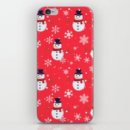 Vector Seamless Christmas Pattern with Snowman, Snow. Winter Simple, Stylish Scandinavian Repeat Texture 03 iPhone Skin