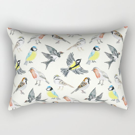 Illustrated Birds Rectangular Pillow