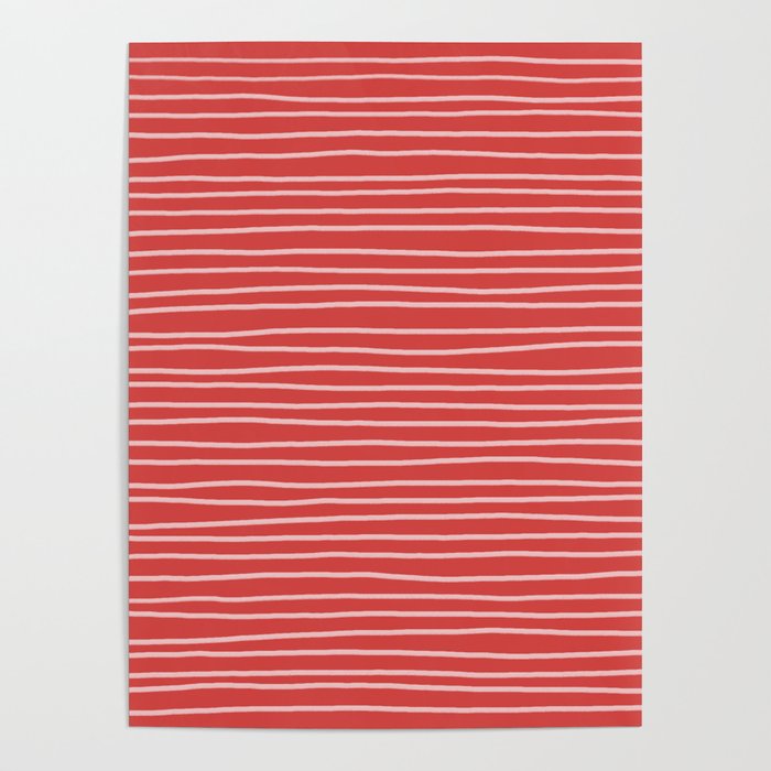 Coral Red Pinstripes Poster