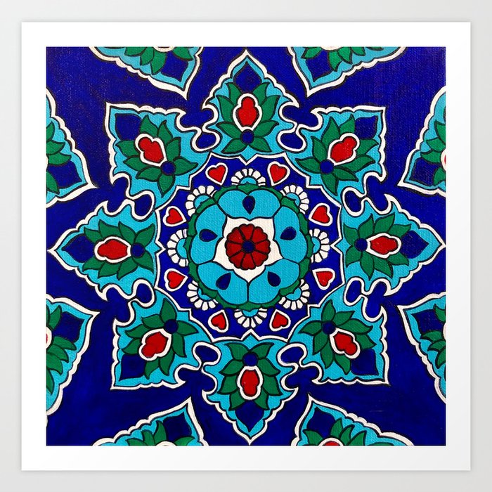 Blue Geometric Suzani Art Print