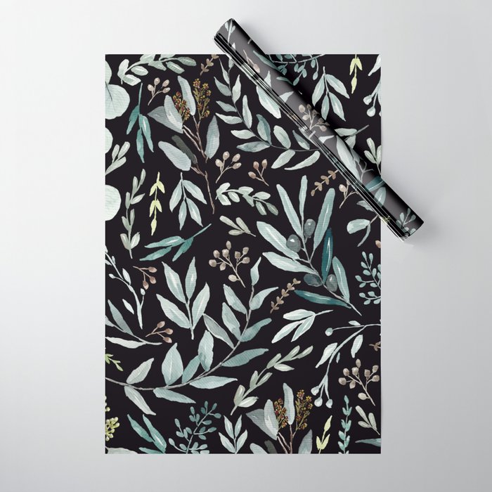 Black Eucalyptus Leaves Pattern Wrapping Paper