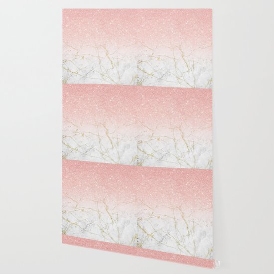 Rose Gold Glitter And Gold White Marble Wallpaper By Mydream Society6