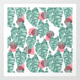 Watercolor tropical leaves abstract Art Print
