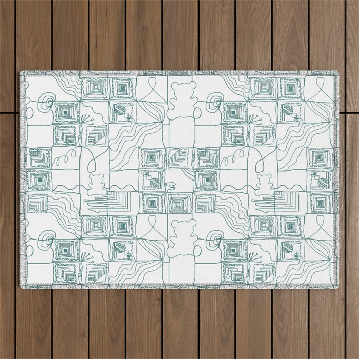 Continuous Line Doodles Outdoor Rug