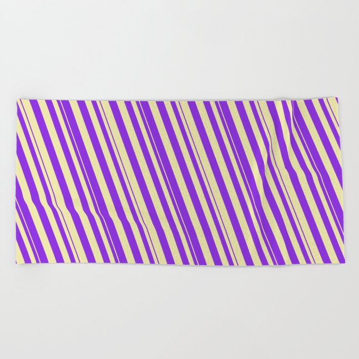 Purple and Pale Goldenrod Colored Striped/Lined Pattern Beach Towel