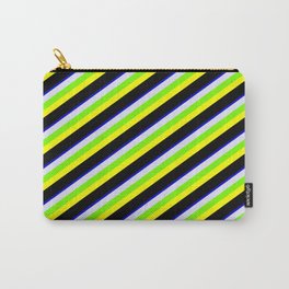 [ Thumbnail: Colorful Blue, Lavender, Green, Yellow, and Black Colored Stripes Pattern Carry-All Pouch ]