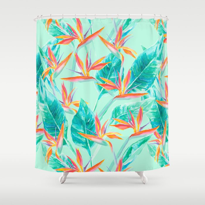 Birds Of Paradise Mint Shower Curtain By Mjmstudio Society6