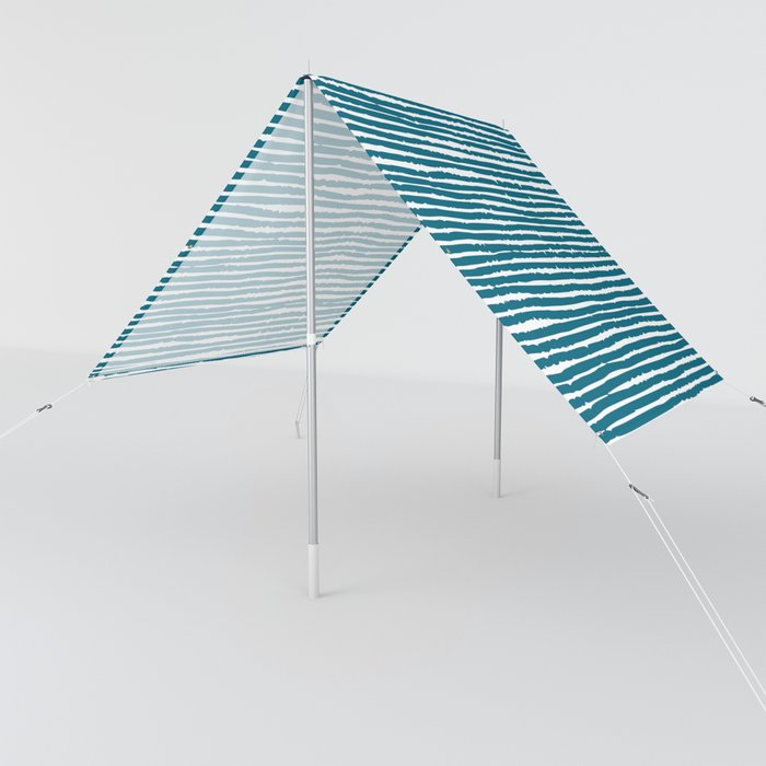 Teal Striped Abstract Pattern Sun Shade