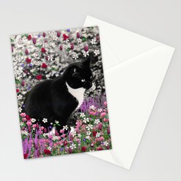 Freckles in Flowers II - Tuxedo Kitty Cat Stationery Cards