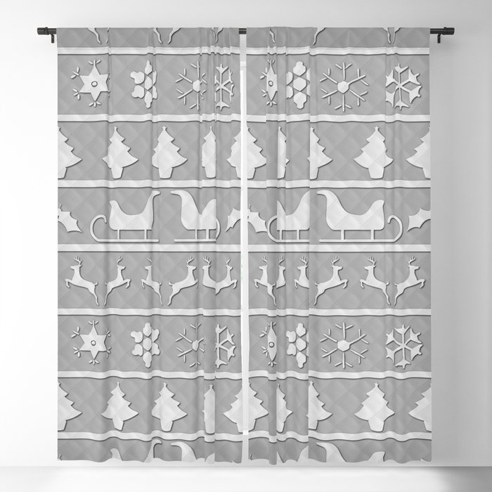 Christmas Silver & White Nordic Knit Ugly Christmas Sweater Blackout Curtain