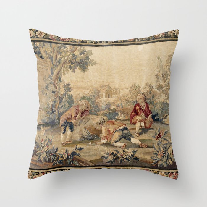 Aubusson  Antique French Tapestry Print Throw Pillow