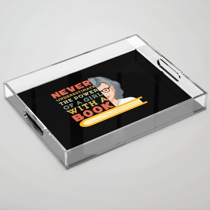 Power Of Girl With A Book Reading Bookworm Acrylic Tray