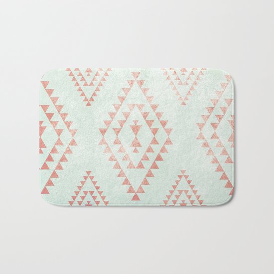mint & coral tribal pattern Bath Mat