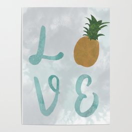Pineapple Love Sign Watercolor Poster