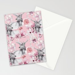 Pink Flower Deer Pattern Stationery Card