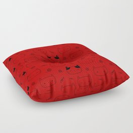 Red and Black Doodle Kitten Faces Pattern Floor Pillow