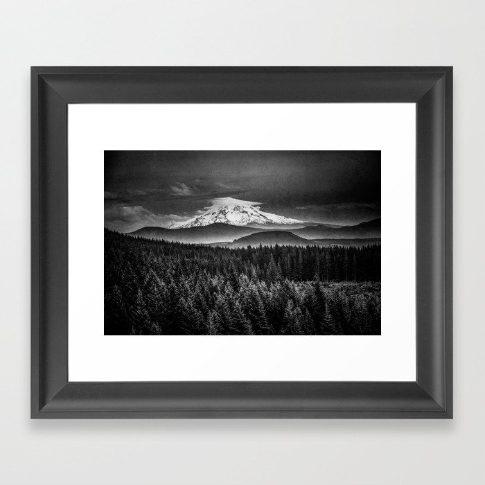 Mt Hood Black and White Mountain Framed Art Print