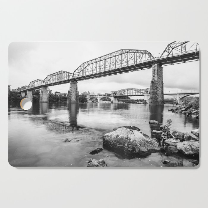 Chattanooga No. 27 Bridges and River Photography in Black & White Cutting Board