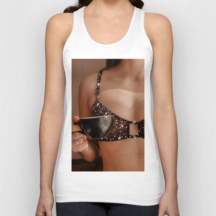 Woman, Glitter Lingerie & a Cup of Coffee Tank Top