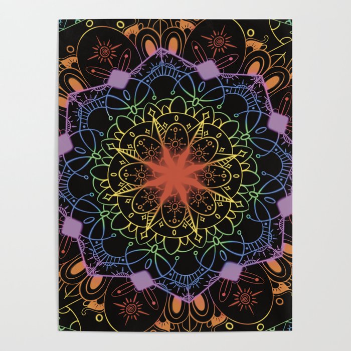 Neon Pride Series - Rainbow Sun Mandala Poster