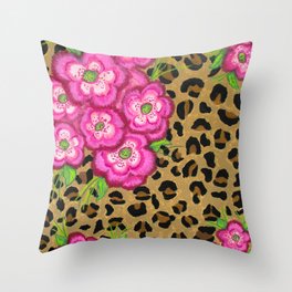 Floral leopard print Throw Pillow
