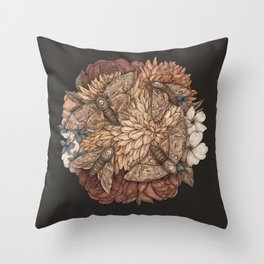 Flowers and Moths Throw Pillow