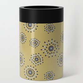 Black/grey flowers on yellow Can Cooler