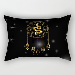 Dreamcatcher Zodiac symbols astrology horoscope signs with mystic snake in gold Rectangular Pillow