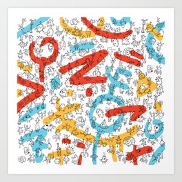 Creatures Red Blue Yellow Art Print