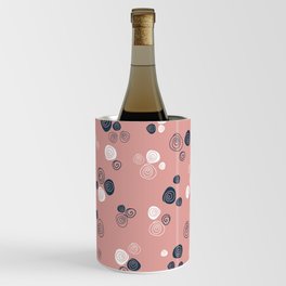 Navy blue and white doodle roses on blush pink background Wine Chiller