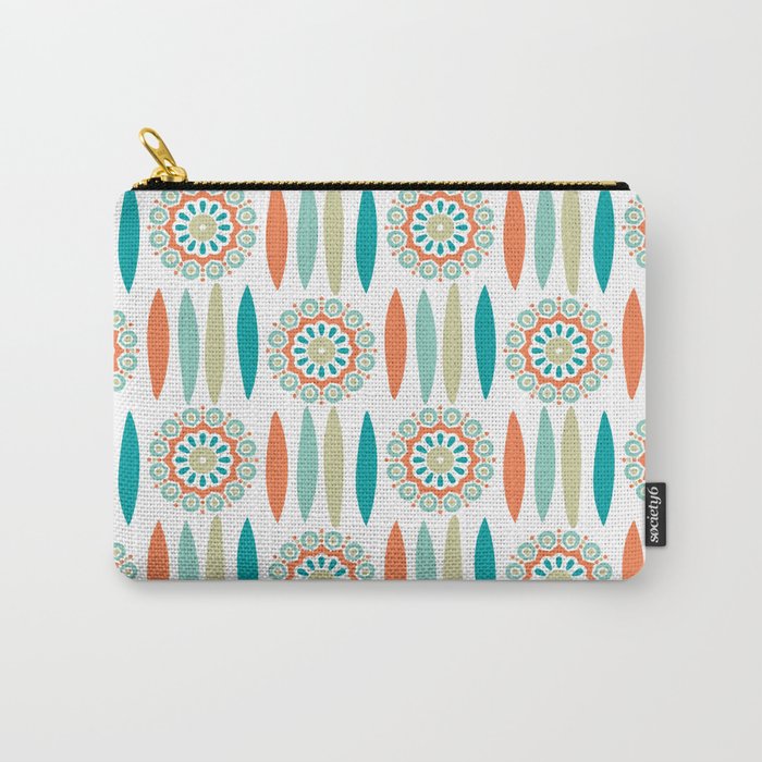 Mid Century Modern Mandala and Leaf Nature Print Carry-All Pouch