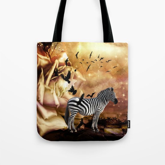 Beautiful zebra with birds Tote Bag