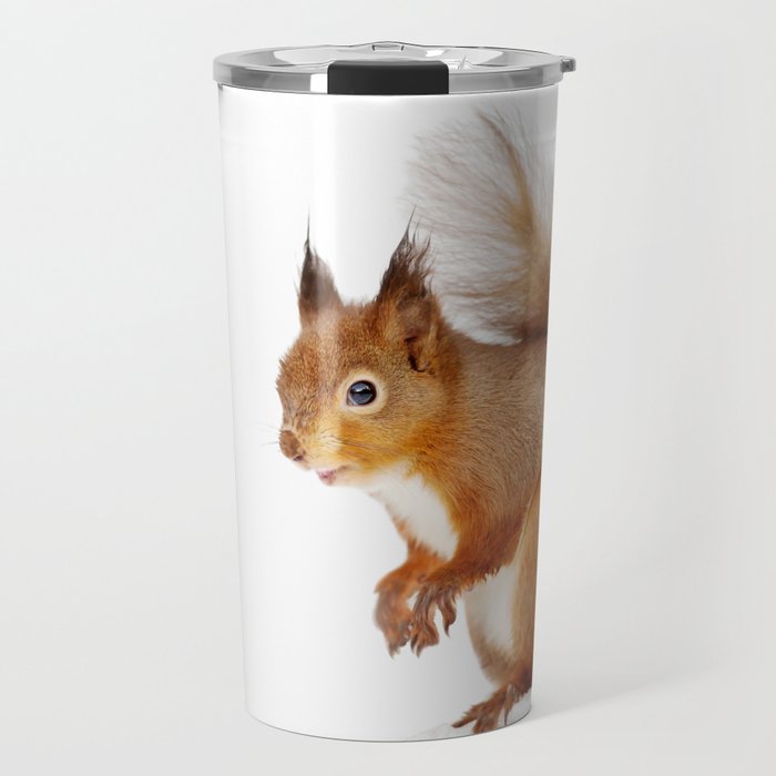 Red squirrel against white background Travel Mug