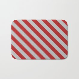 [ Thumbnail: Red and Grey Colored Pattern of Stripes Bath Mat ]