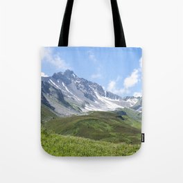 French alps summer mountain art print - green and blue landscape - nature and travel photography Tote Bag