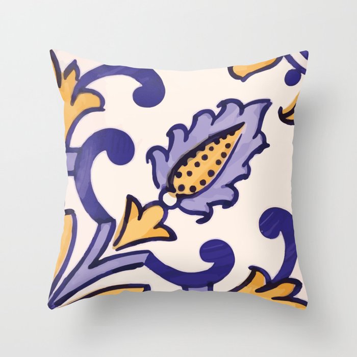 Rustic authentic mexican talavera TILE design glazed ceramic abstract pattern Throw Pillow