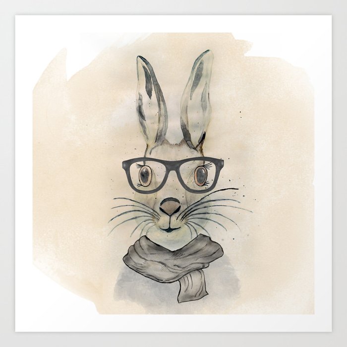 Download Cute Funny Watercolor Bunny With Glasses And Scarf Hand Paint Art Print By Inovarts Society6